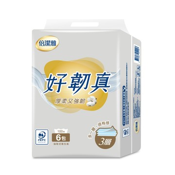 倍潔雅好韌真3層抽取式衛生紙100抽6包12袋（PEFC）（箱購）