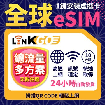 【LinkGO】全球多地區 10~30天多組合 總流量 eSIM卡 13國/25國/49國 歐洲 亞洲 白鑽卡