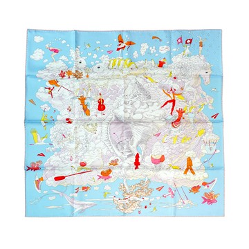 Hermes 雲間萬象圖騰絲巾/方巾-90cm(粉/藍)