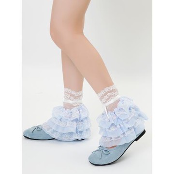 夏季薄款洛麗塔lolita花邊日系甜美荷葉邊蕾絲腿套蝴蝶結綁帶襪套
