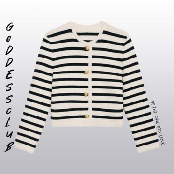 ce~娜*扎法式小香風條紋上衣奶氣小毛衣外套2022秋冬羊毛針織開衫