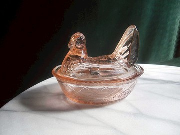 【老時光 OLD-TIME】早期二手台灣製母雞造型玻璃儲物罐