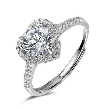 隔日到貨 怦然心動 2克拉 莫桑鑽 奧地利水晶鑽 戒指 925銀 可調式戒圍 不褪色A107