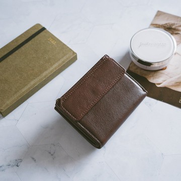 【禮盒】真皮中性文青短夾 X0133 咖