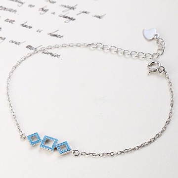 925純銀手鍊鑲鑽手環-幾何方形簡約百搭女飾品73qq18【獨家進口】【米蘭精品】