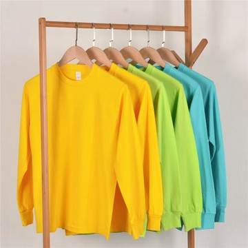 【小白家】秋冬糖果色250g重磅純棉純色厚實不透圓領長袖T恤女男