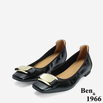 Ben&1966亮麗牛油皮顯瘦微內增高方頭包鞋-黑(246051)