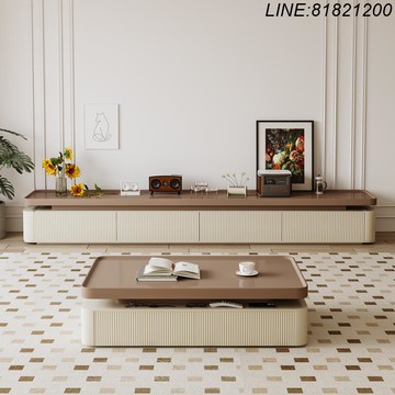 茶几 邊桌 電視櫃 邊幾 免運/開立發票 茶幾電視柜組合現代奶油風簡約方形電視機柜北歐儲物柜高款高級 快速出貨