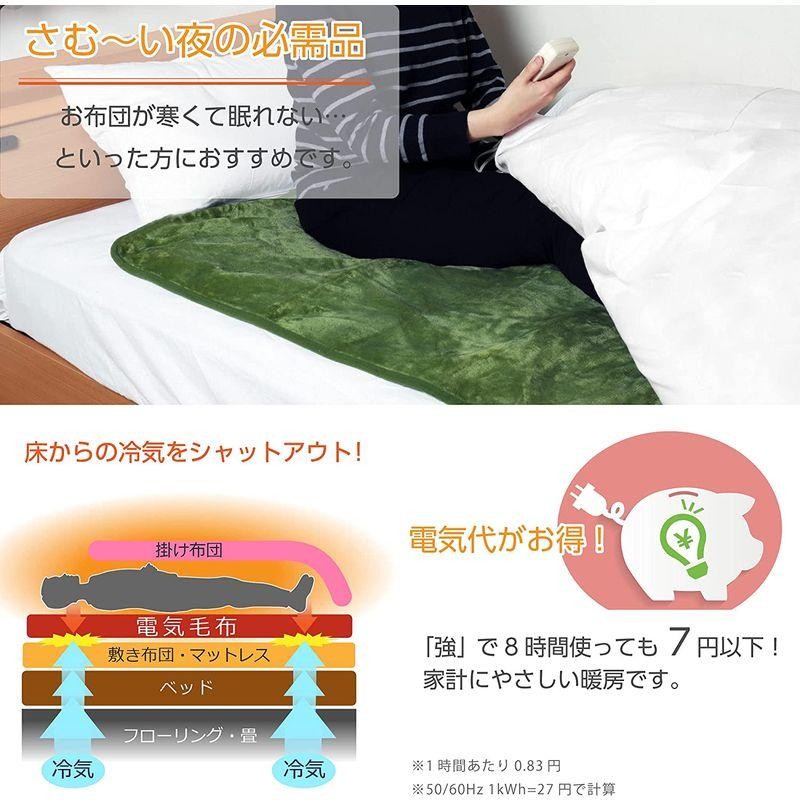 ライフジョイ 電気毛布 日本製 グリーン 140×80cm 無地 洗える 省エネ