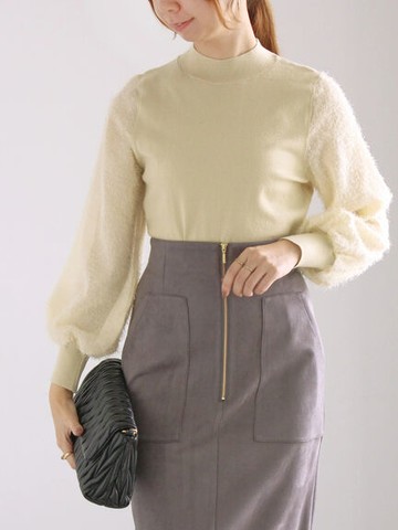 毛絨感拼接小高領針織上衣(0F000171810) - Te chichi