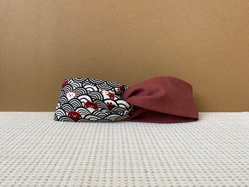 雙拼髮帶 / 黑波浪喵喵 - 葡萄紅