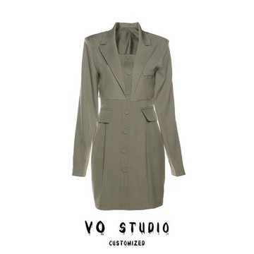 VO studio 2025秋季新款修身美式長袖外套吊帶連衣裙辣妹套裝裙女