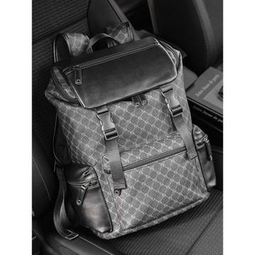 2025新款花紋格子雙肩包韓版男包休閑大容量旅行雙肩背包電腦包