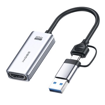HAGiBiS Type-C+USB3.0雙接頭視訊採集卡 PD供電 深空灰 UHC07P  1個