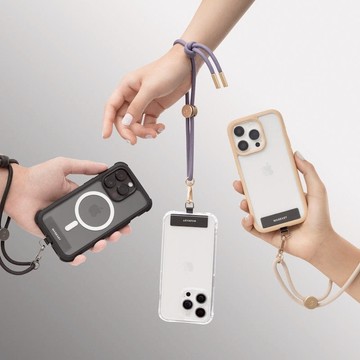 Wrist iPhone/安卓 手機手繩掛片組(手腕繩+掛繩夾片) 黑色