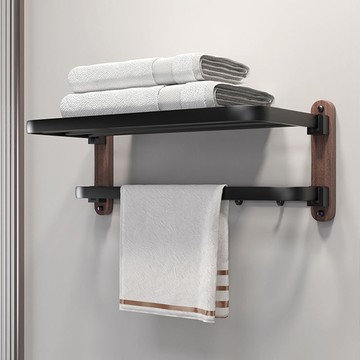 快速出貨 可開發票 胡桃木浴巾架浴室原木置物架衛生間免打孔壁掛式毛巾收納掛桿加厚
