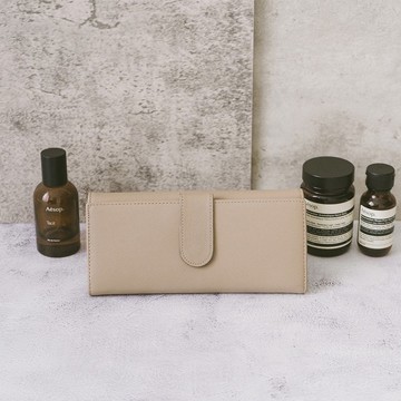 【禮盒】真皮質感氣質扣式長夾 X802 杏