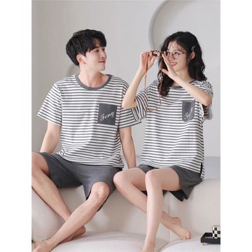 超火情侶睡衣裝2025年新款純棉短袖可外穿一男一女套裝薄款夏季天