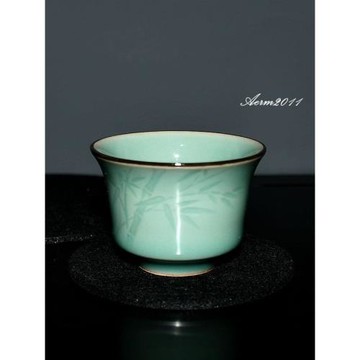 龍泉青瓷黃大師手工竹葉杯高溫瓷外貿限量功夫茶聞香杯中式田園風