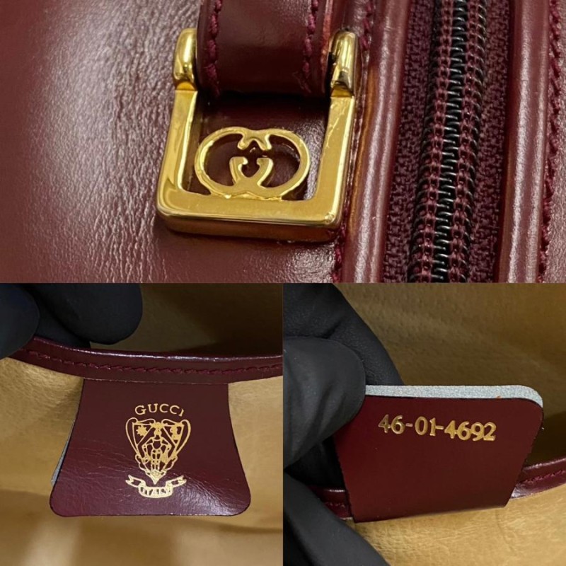 ほぼ未使用 GUCCI グッチ オールドグッチ GG ロゴ 柄 金具 カーフ レザー 本革 ハンドバッグ ミニ ボストンバッグ ワインレッド  21468 | LINEブランドカタログ