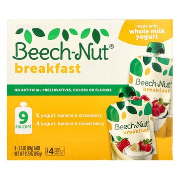 Beech-Nut, 早餐，多種口味，12 個月以上，9 袋，每袋 3.5 盎司（99 克）