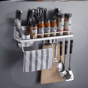 廚房收納置物架掛壁式太空鋁壁掛免打孔收納刀架廚具鍋蓋調料架子