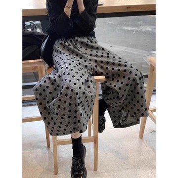 ROUJE SUNG亞麻波點七分闊腿褲女2025春夏時尚松緊腰寬松山本褲裙