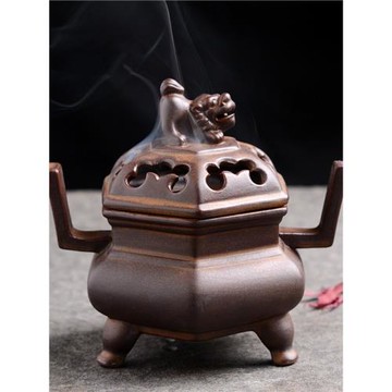 三腳足獅陶瓷檀香爐家用擺件室內仿古禪意香薰爐大號創意盤香復古