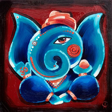 Ganesha 繪畫印度原創藝術冥想藝術品 Ganapati 25 x 25 厘米