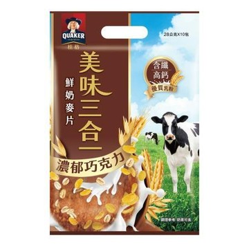 桂格濃郁巧克力美味三合一麥片/28gx10包/袋
