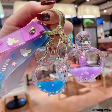 【流沙鑰匙圈】兔子液體流沙鑰匙扣 可愛少女心掛件飾品小禮物 情侶汽車鑰匙鏈掛飾 兔子吊飾 鑰匙圈吊飾 鑰匙鏈