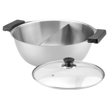 Chieh Pao 潔豹 304不銹鋼 康潔雙格火鍋 附玻璃蓋 電磁爐適用  28cm  不銹鋼色  1個