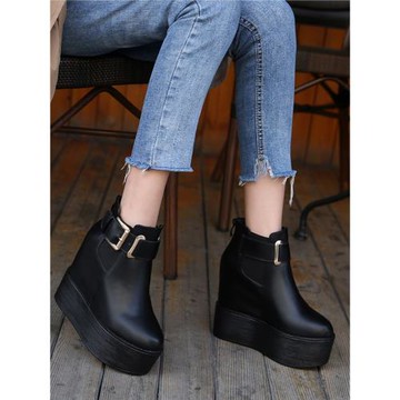 靴子女2025秋冬款女式短靴厚底內增高后拉鏈短筒馬丁靴百搭松糕鞋