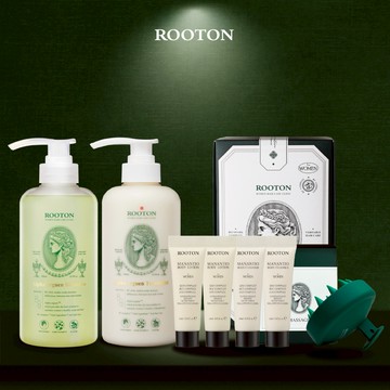 快速出貨【ROOTON】柔順秀髮！甦活植萃洗髮精500ml+甦活植萃護髮素500ml+頭皮按摩梳+沐浴膠10ml x2+身體乳10ml x2+植萃手提禮盒