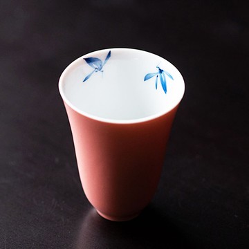 桃紅手繪蘭花陶瓷品茗杯聚香杯單杯主人杯家用功夫茶具茶杯聞香杯