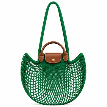 LONGCHAMP LE PLIAGE FILET系列網狀棉質手提/肩背兩用包(草綠)