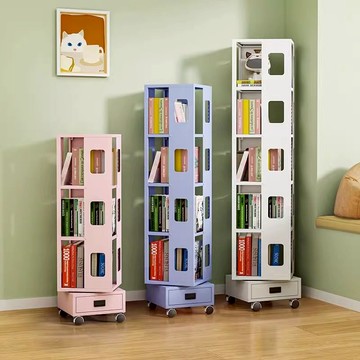 旋轉書架落地桌下置物架帶輪可移動繪本架鐵藝家用客廳書櫃