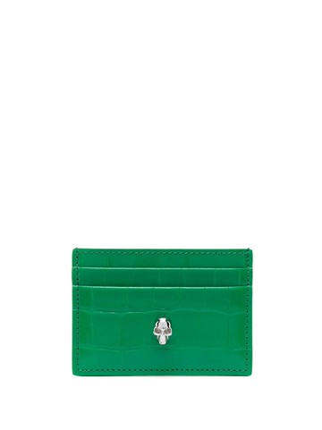 Alexander McQueen - skull-plaque logo-print cardholder - women - Calf Leather - One Size - Green