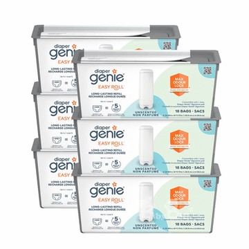 加拿大Diaper Genie 不鏽鋼EZ雙重鎖臭尿布處理器 專用易撕袋補充盒 6入