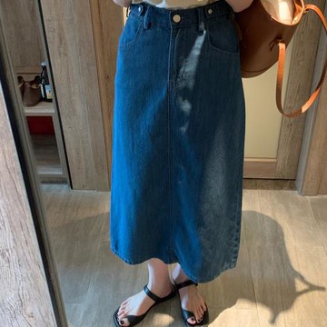 YNVN松緊腰牛仔半身裙女設計感小眾遮跨顯瘦A字休閑中裙夏季新款