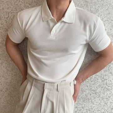 正韓肌肉款冰絲翻領鈕扣短袖上衣 5色 YUPPIE 預購商品 0617