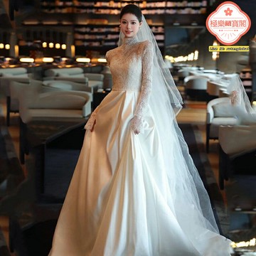 【輕奢蕾絲】主婚紗 新娘婚紗 法式婚紗 拖尾婚紗 迎賓禮服 氣質長袖 春季出門紗 小眾設計 高端定製 修身顯瘦