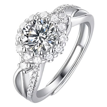 CF Diamond 女戒 D色 FL淨度 3EX切工 S925純銀  1克拉  莫桑鑽 銀色