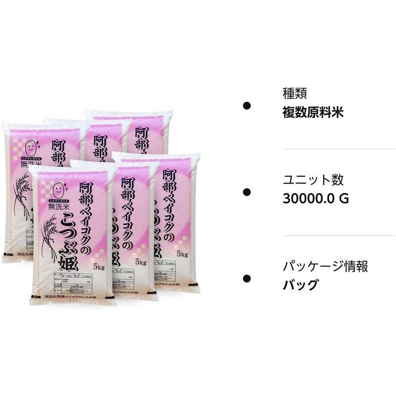 精米 無洗米 30kg (5kgx6袋) こつぶ姫 山形県産 白米