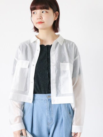 透膚雙口袋設計短版襯衫(FF46L0A0580) - ehka sopo