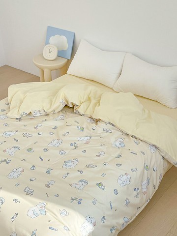 熊熊困困 原創小熊插畫柔軟舒服全棉被套單件被罩被單100純棉奶黃