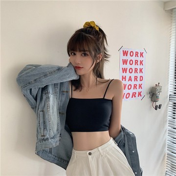 💗808💗 冰絲滑面小可愛 平口背心細肩帶背心 胸墊可拆涼感 涼感 平口小可愛
