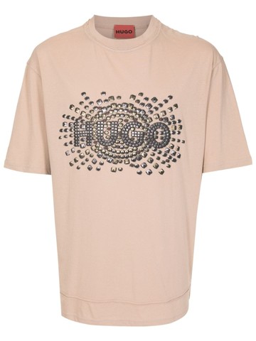 HUGO - logo-print cotton T-shirt - men - Organic Cotton - M - Brown