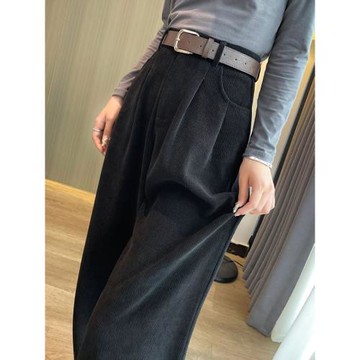 九月墨陌秋冬季加絨加厚褲子女胖mm大碼顯瘦女裝燈芯絨窄版闊腿褲