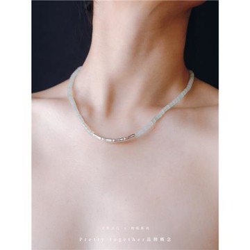 純銀新中式中國風首飾天然玉石串珠綠色竹節鎖骨鏈國風竹子項鏈女